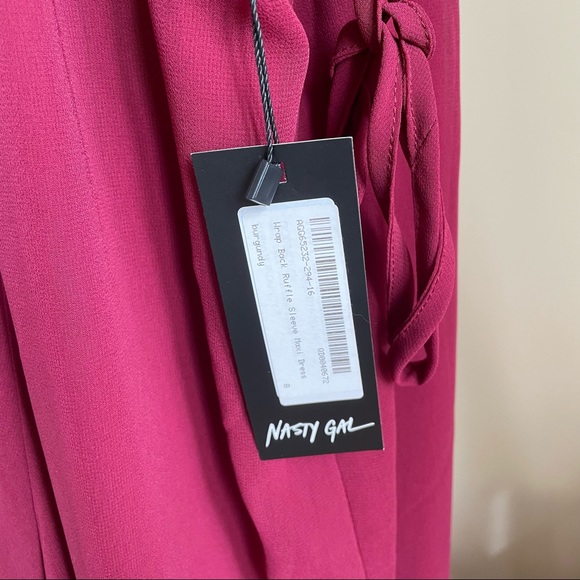 Nasty Gal Wrap Back Ruffle Sleeve Maxi Dress in Burgundy - 4 - Picture 8 of 9